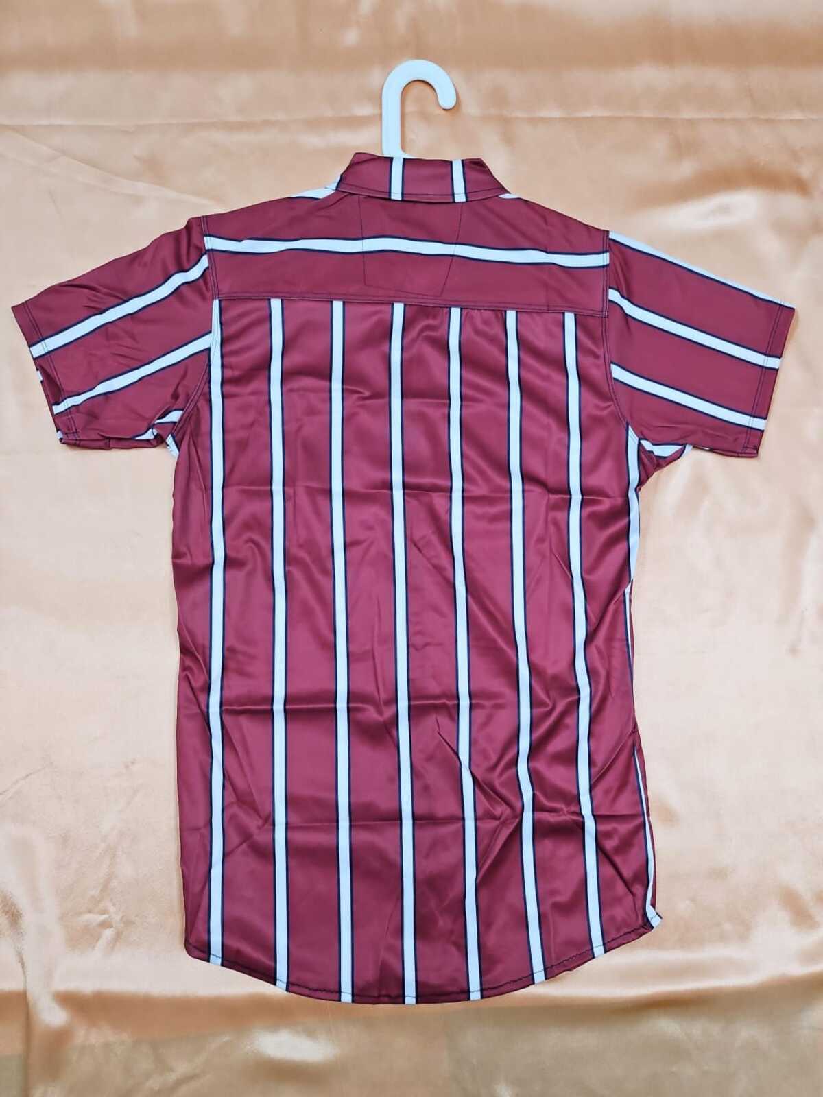 Men's Shirt - Vertical-Striped Casual Shirt (Maroon)