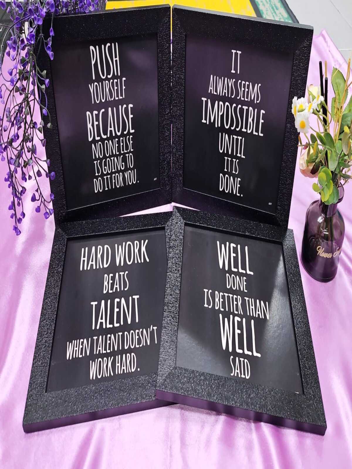 Motivational Wall Frame (4 in 1) – 1 Set (Random Colours & Words) - Black