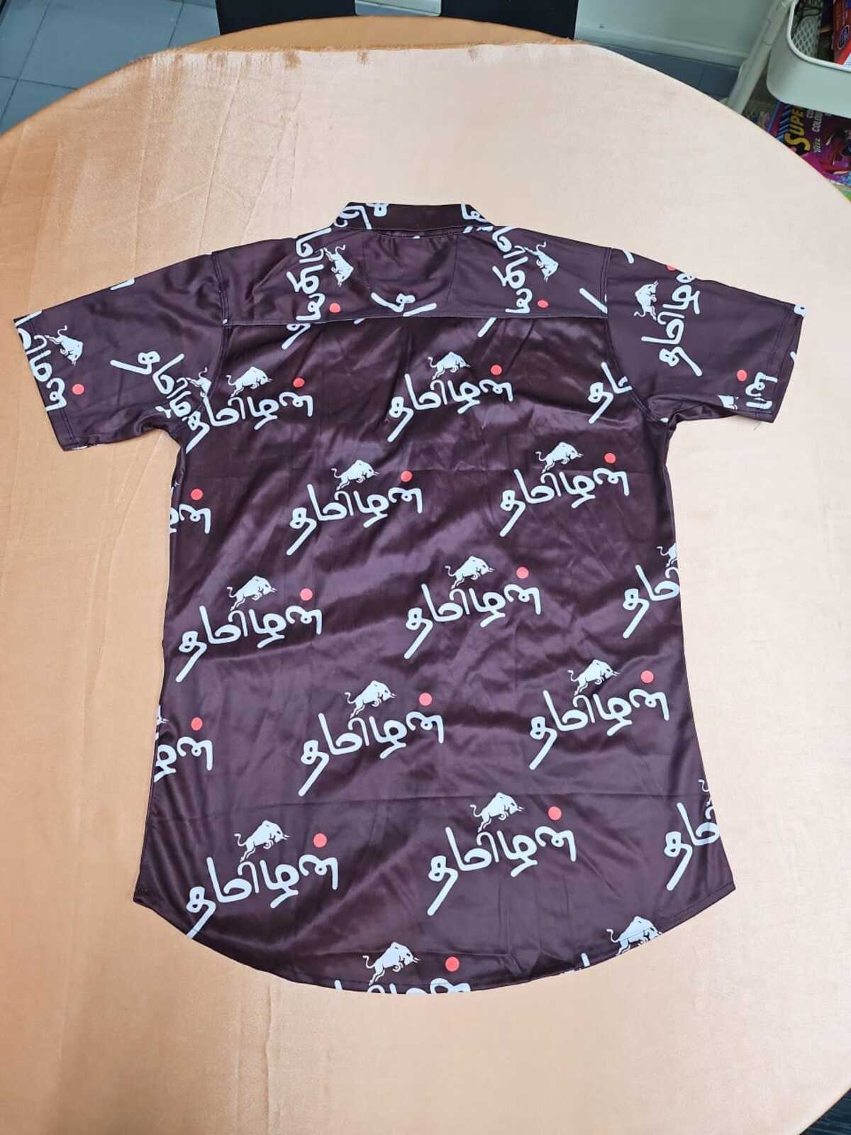 Men's Shirt - Tamil Text Print Shirt (Black, Blue & White )