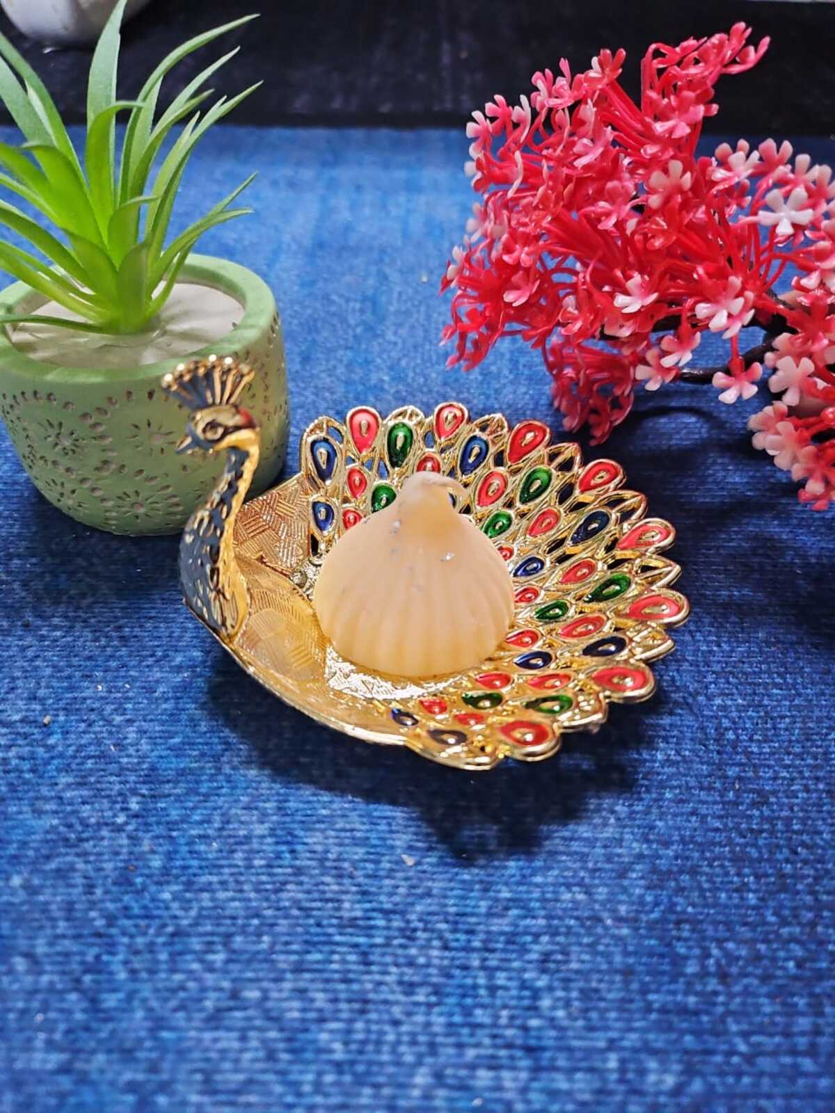 Fragrance Candle - Milk Sweet With Peacock Tray (Indian Sweet)