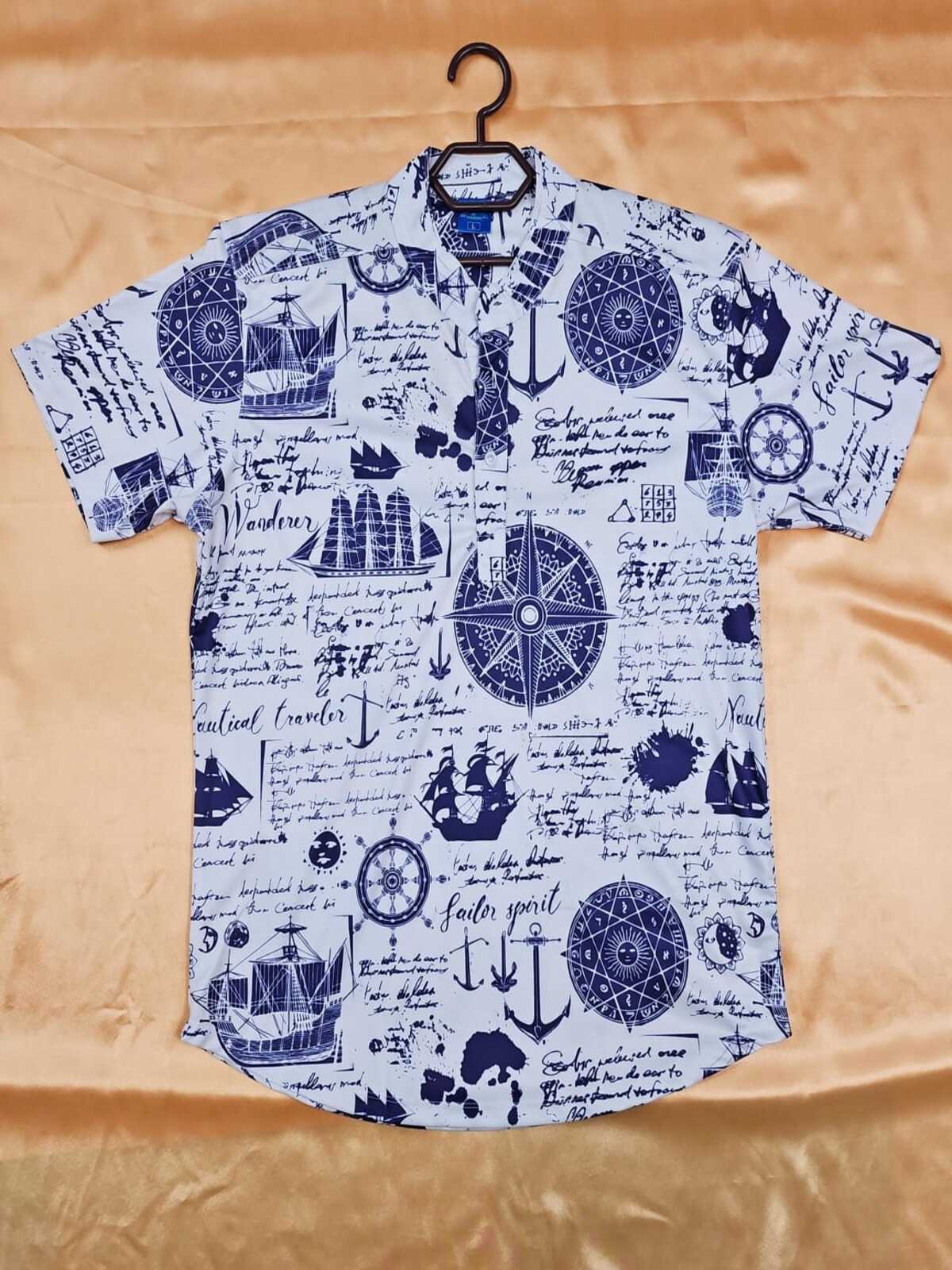 Men's Shirt - 3D Anchor Graphic Clothing (Blue & White)