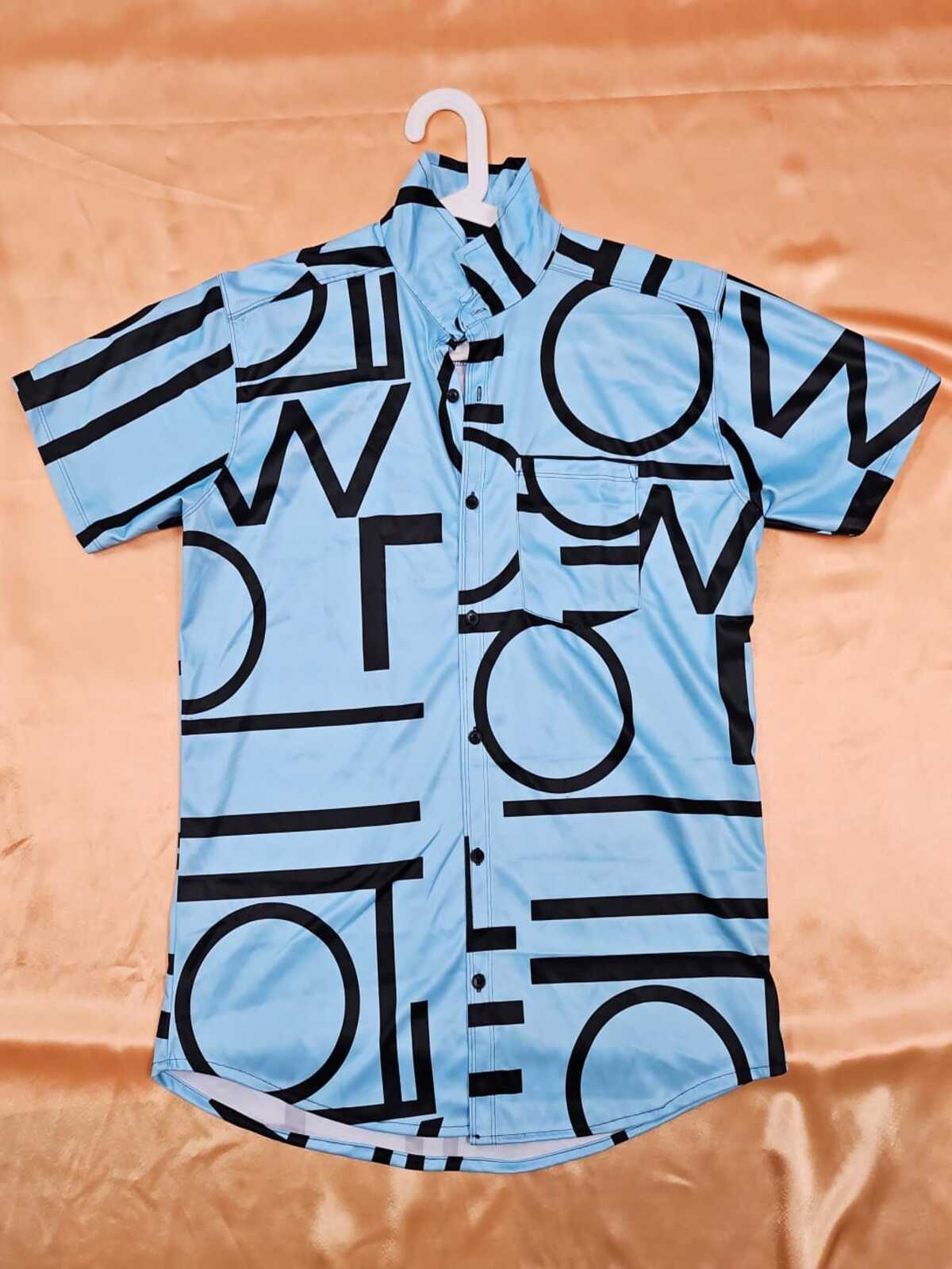 Men's Shirt - Printed Lycra Shirt (Light Blue & Black)
