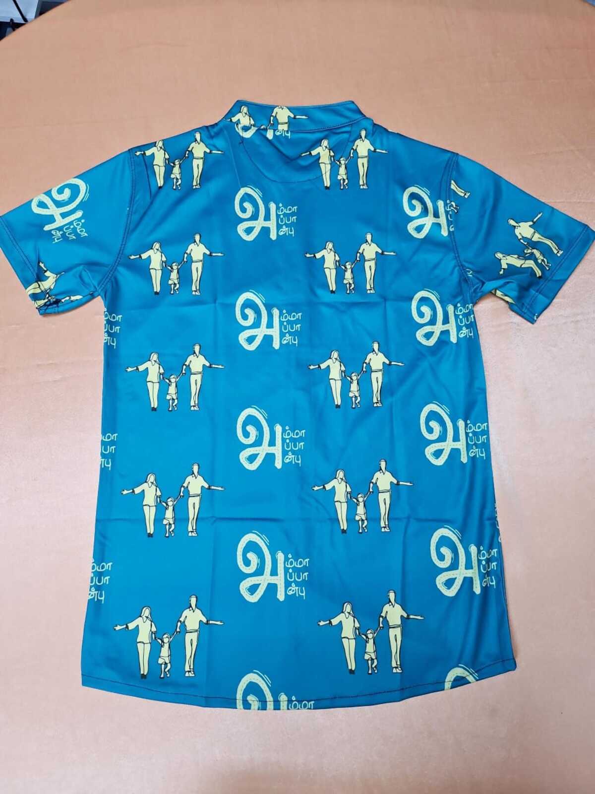 Mom, Dad & Love Printed Tamil Words Shirt (Purple & Blue)