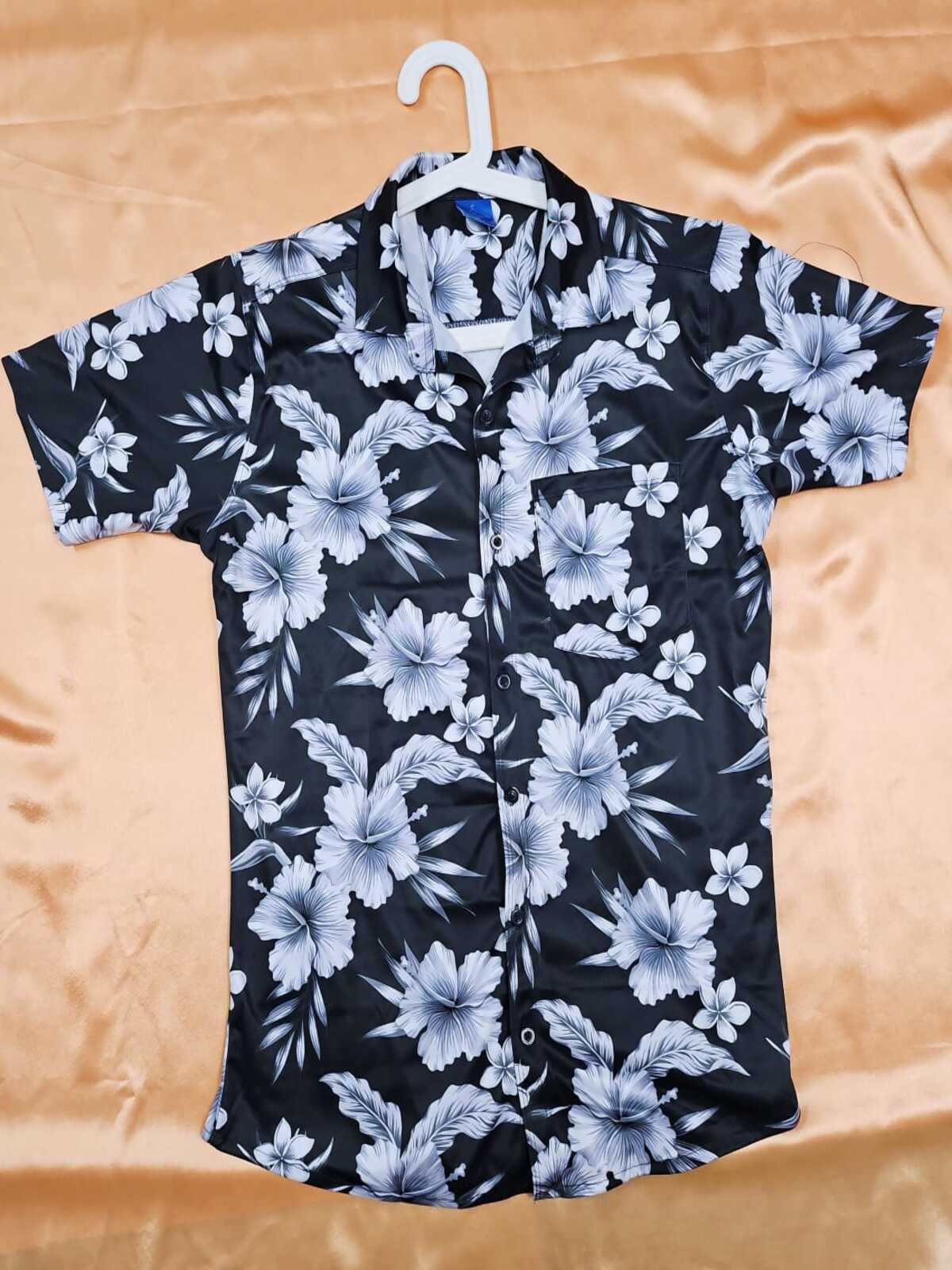 Men's Shirt - Hawaii Printed Floral Shirt (Black & White)