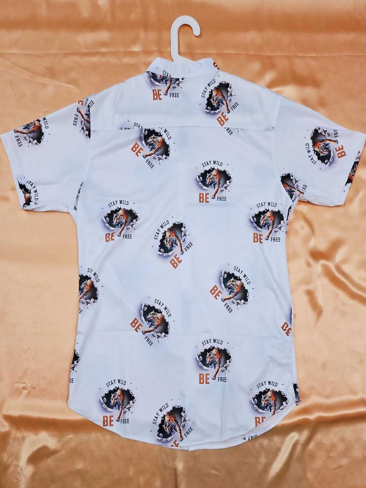 Men's Shirt - Tiger Printed Shirt (White)