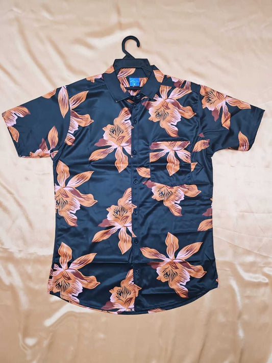 Men's Shirt – Floral Shirt (Black & Orange)