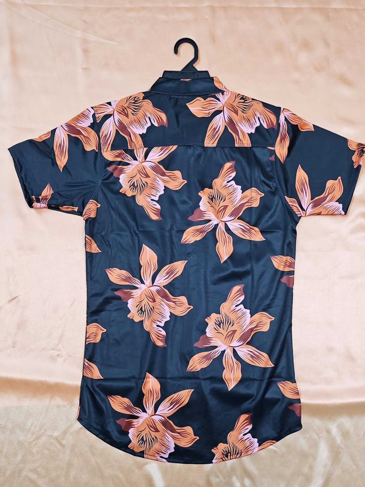 Men's Shirt – Floral Shirt (Black & Orange)