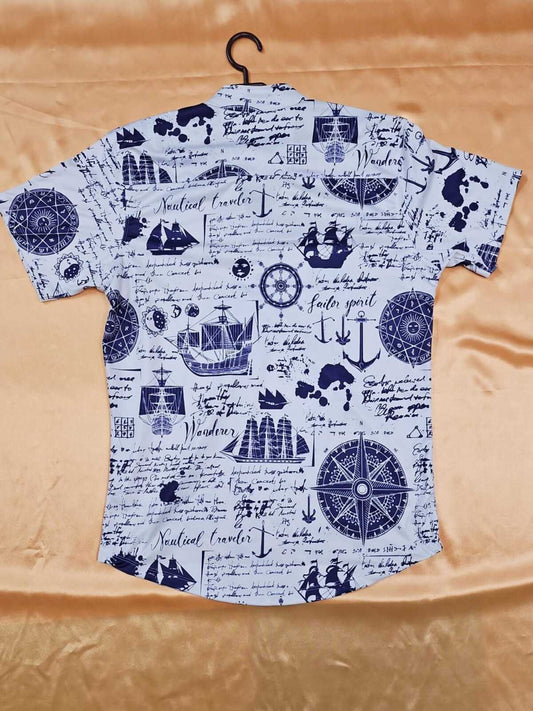 Men's Shirt - 3D Anchor Graphic Clothing (Blue & White)