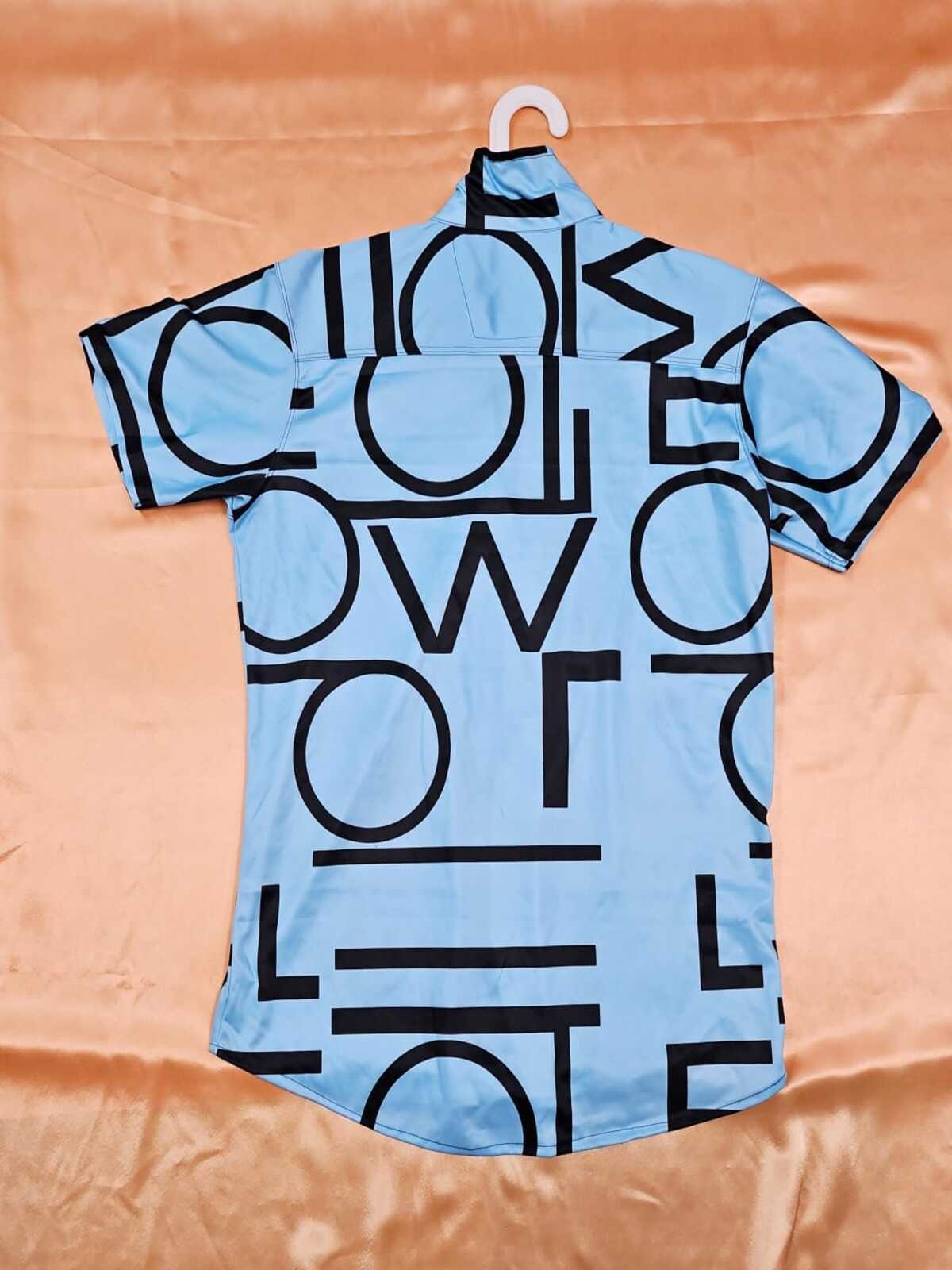 Men's Shirt - Printed Lycra Shirt (Light Blue & Black)