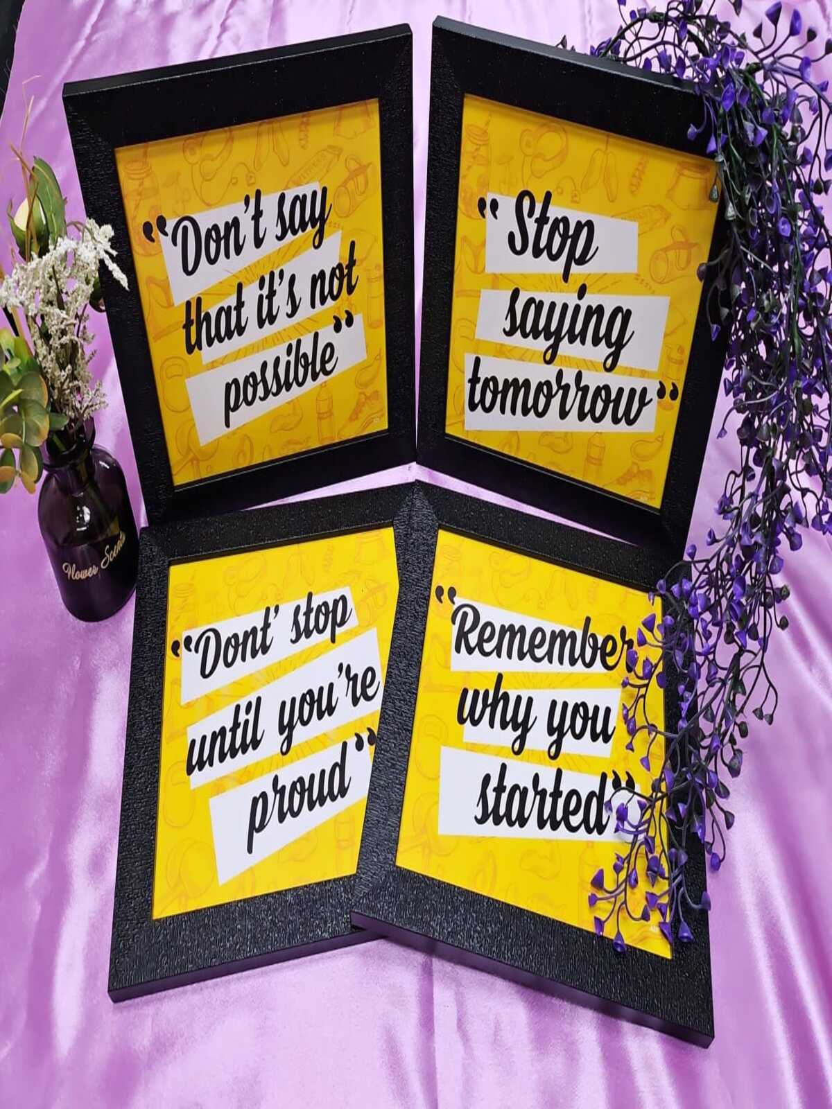 Motivational Wall Frame (4 in 1) – 1 Set (Random Colours & Words) - Yellow