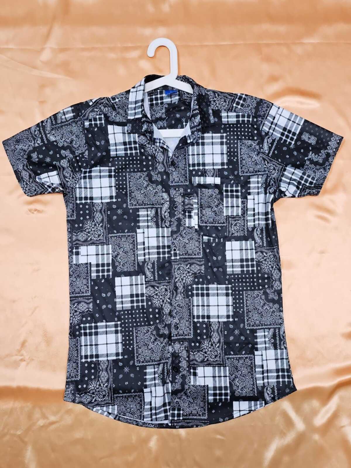 Men's Shirt - Printed Shirt (Black & White)
