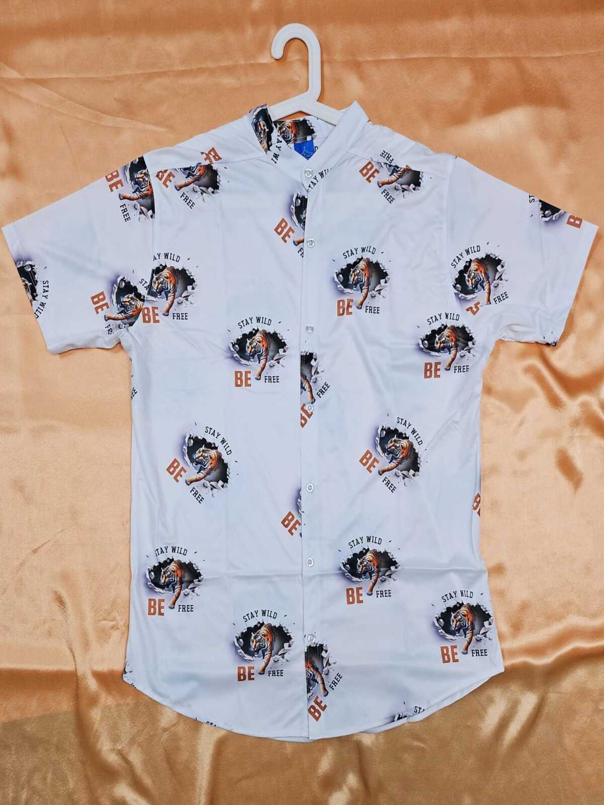 Men's Shirt - Tiger Printed Shirt (White)