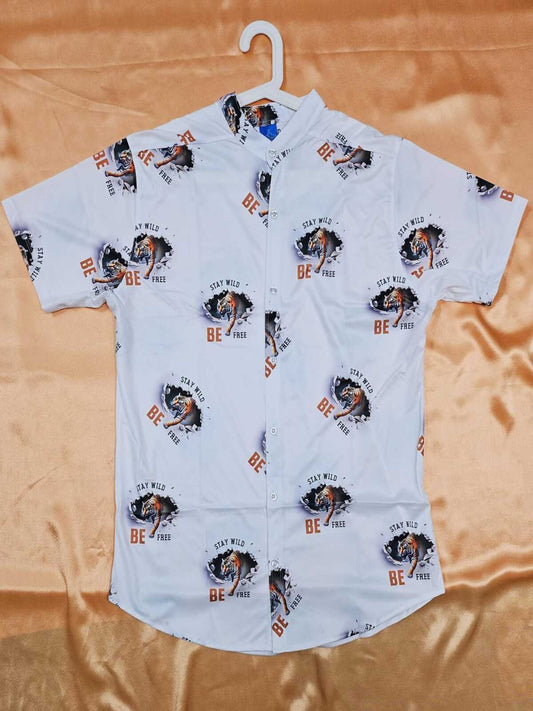Men's Shirt - Tiger Printed Shirt (White)